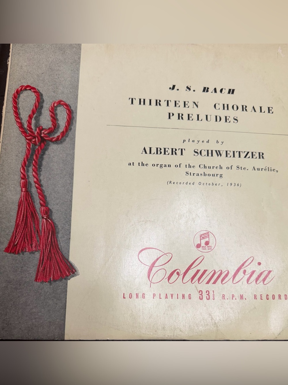 Columbia EMI LP 33CX 1249 B/G: Bach - Thirteen Chorale Preludes / Schweitzer